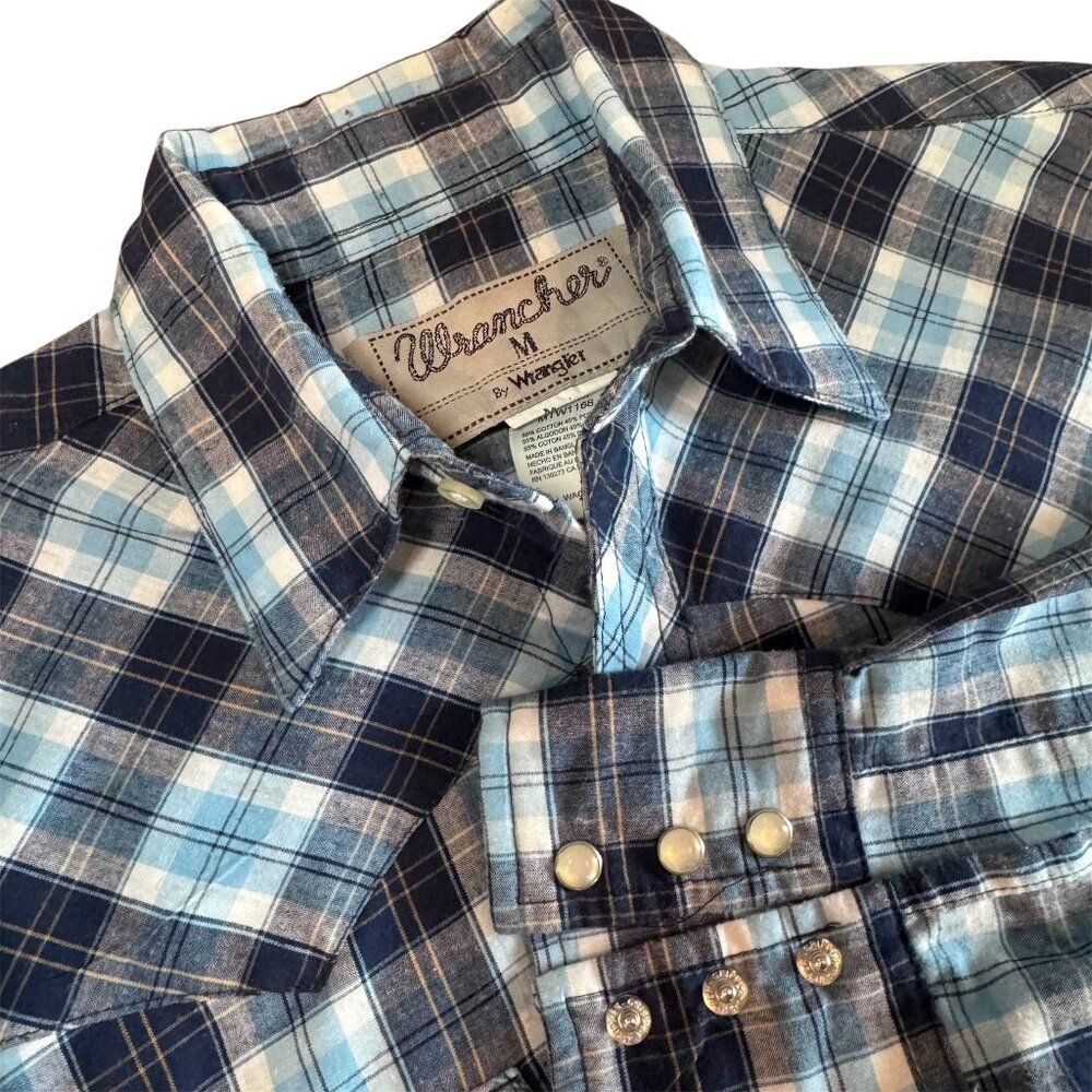 Wrangler Wrancher Vintage 80s 90s Western Pearl Snap Plaid Shirt Blue Men’s M